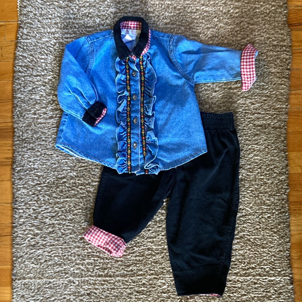 Vintage Baby Beluga 2-Pc Denim Shirt Corduroy Pants Set Girls Size 18 mo 90'sY2K
